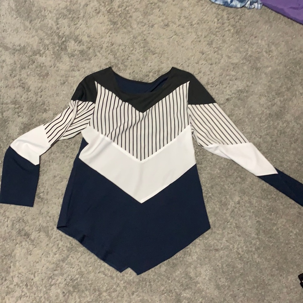 Navy, white, black, black stripes shirt
